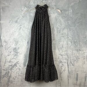 Just...Taylor Polka Dot Halter Dress Sz 2 Black Cream Ruffle Hem Artsy Bohemian